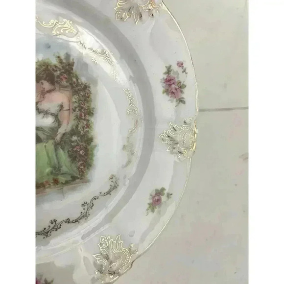 VTG ZS & Co Bavaria Lady With Cupid Decorative Porcelain Plate 7" Cherub Gold - Picture 8 of 10